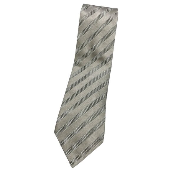 GUCCI Men's 100% Silk Necktie LUXURY Tie XL Beige Striped Geometric W:3.7" EUC - Picture 1 of 4